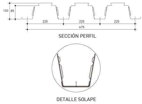 Características geométricas del forjado colaborante MT-100